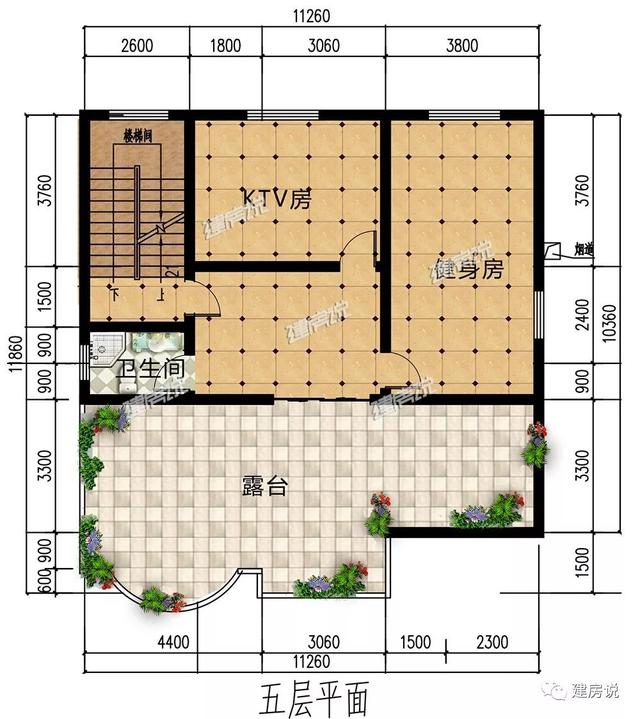 帶空中花園五層別墅設(shè)計(jì)戶型方案圖，KTV，娛樂室，健身房……