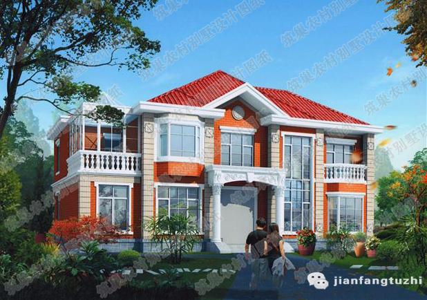 二層帶花房鍋爐房自建別墅設(shè)計圖，附帶建成后的圖片