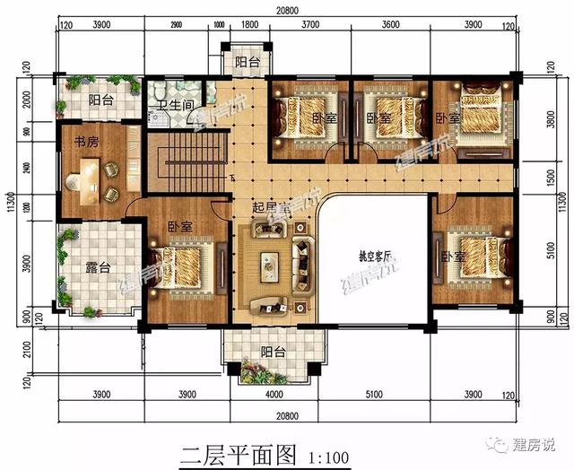 小五間2層帶露臺房屋設計戶型圖，建好人人都夸贊