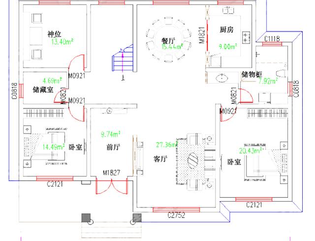 16×12米5室2廳帶神位茶室二層復(fù)式自建房設(shè)計方案圖