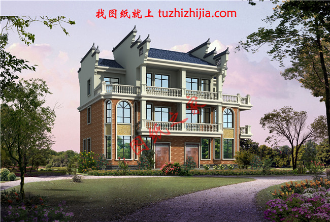 2018新農(nóng)村三層雙拼房屋設(shè)計圖紙平面圖與效果圖，帶堂屋