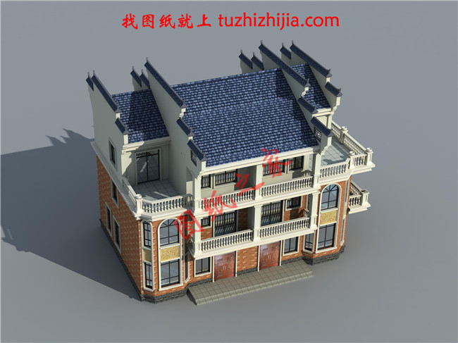 2018新農(nóng)村三層雙拼房屋設(shè)計圖紙平面圖與效果圖，帶堂屋