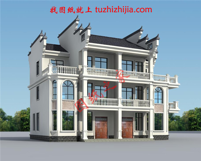 2018新農(nóng)村三層雙拼房屋設(shè)計圖紙平面圖與效果圖，帶堂屋