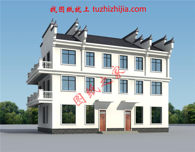 2018新農(nóng)村三層雙拼房屋設(shè)計圖紙平面圖與效果圖，帶堂屋