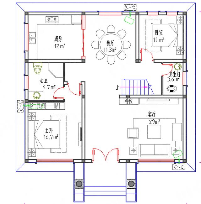 11×10造價(jià)25萬帶神位平頂三層自建房設(shè)計(jì)圖