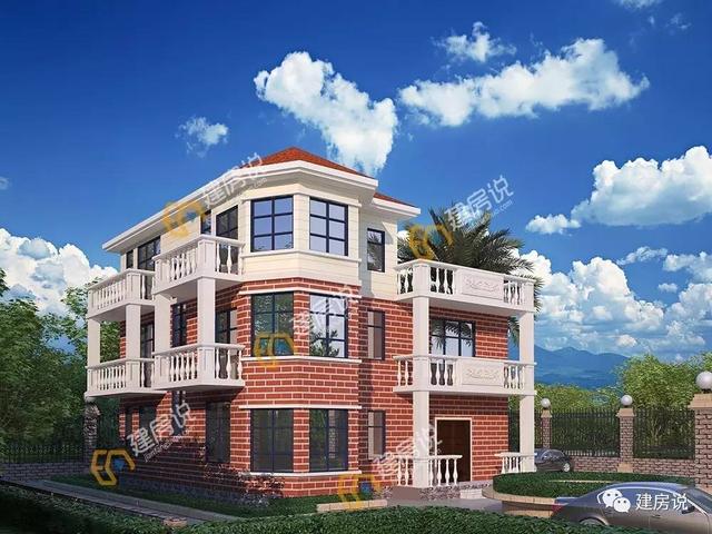 12×12.5米三層歐式農(nóng)村別墅，帶飄窗和大露臺