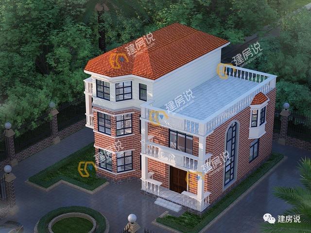 12×12.5米三層歐式農(nóng)村別墅，帶飄窗和大露臺