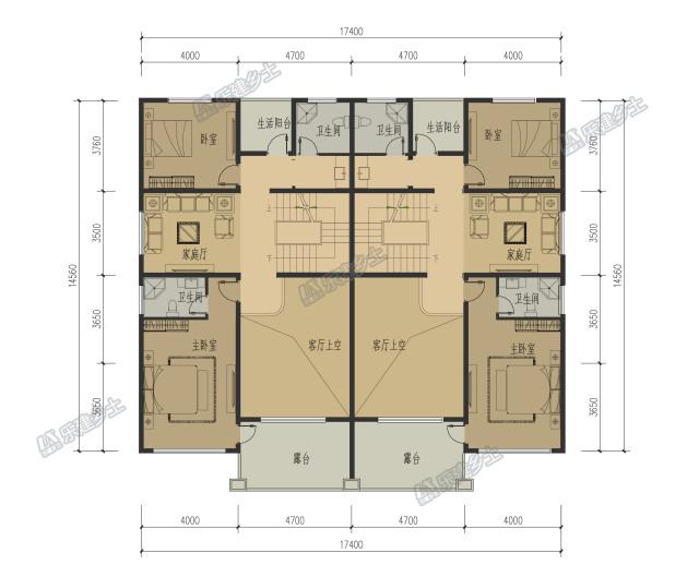 17x15米三層簡歐雙拼別墅，前后院布置滿足室外活動需求