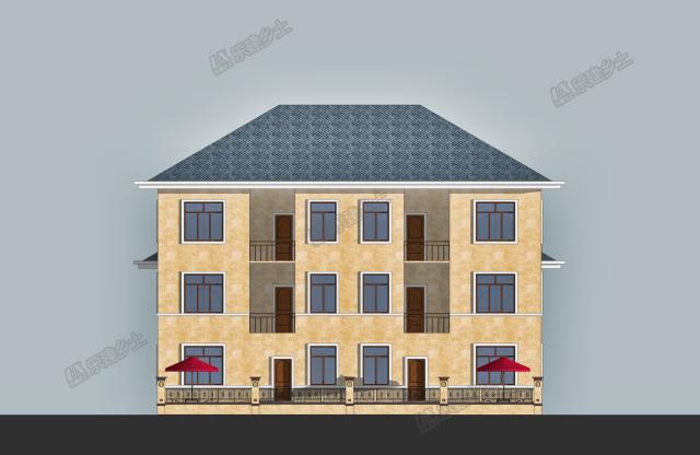 17x15米三層簡歐雙拼別墅，前后院布置滿足室外活動需求