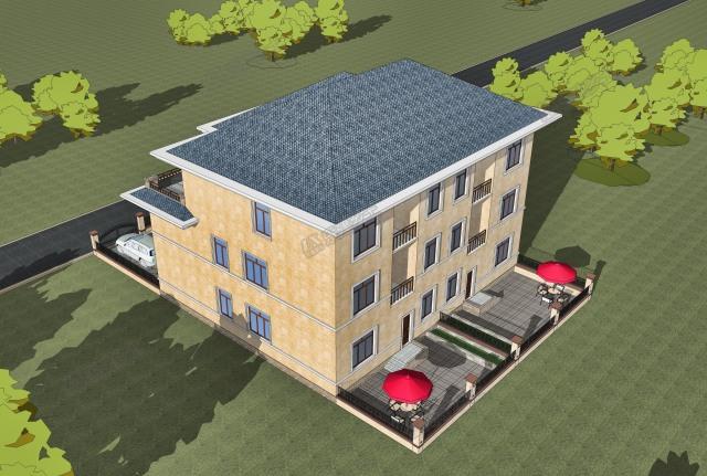 17x15米三層簡歐雙拼別墅，前后院布置滿足室外活動需求