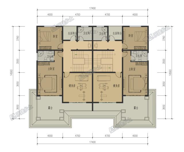 17x15米三層簡歐雙拼別墅，前后院布置滿足室外活動需求