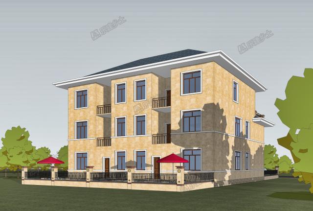 17x15米三層簡歐雙拼別墅，前后院布置滿足室外活動需求