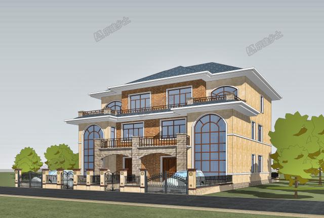 17x15米三層簡歐雙拼別墅，前后院布置滿足室外活動需求