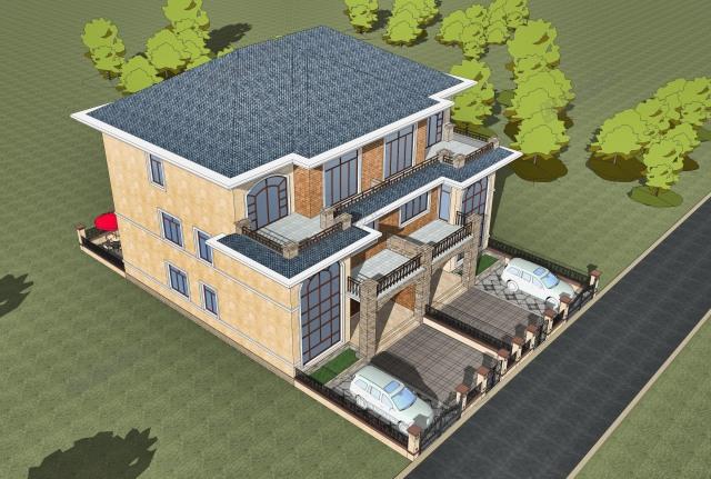 17x15米三層簡歐雙拼別墅，前后院布置滿足室外活動需求