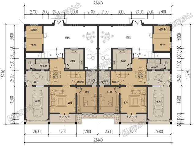 二層帶閣樓雙拼民居，來看看后院的禽舍怎么布置的吧！