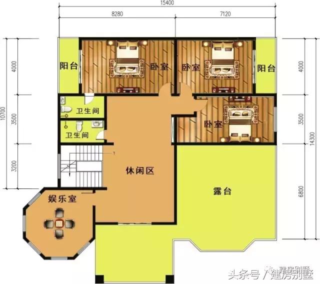15.4×14.3米三層農村別墅，帶健身房和娛樂室豪華別墅