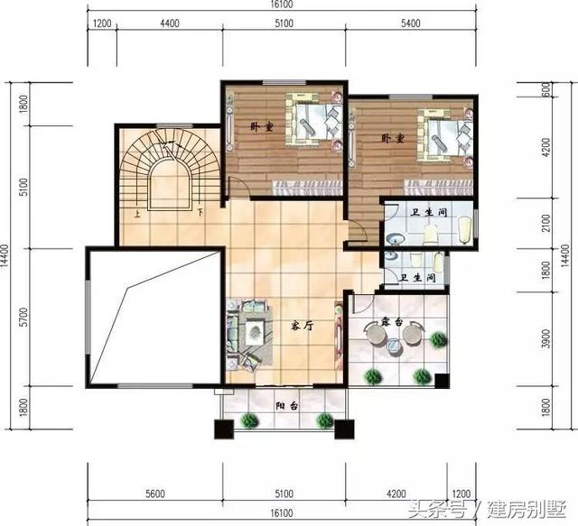16.1×14.4米三層農(nóng)村豪華別墅，客廳挑空還有旋轉(zhuǎn)樓梯