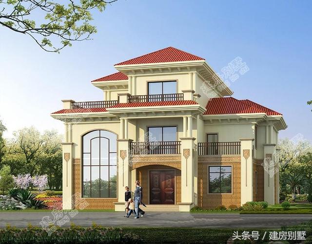 16.1×14.4米三層農(nóng)村豪華別墅，客廳挑空還有旋轉(zhuǎn)樓梯