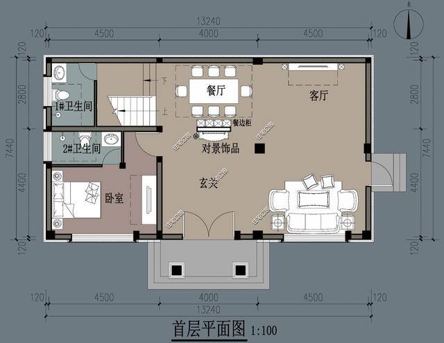 7×13米外置廚房，4室2廳農(nóng)村別墅二層房屋方案圖