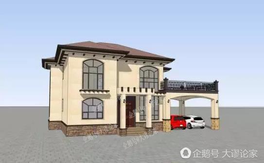 帶開放式車庫的二層農(nóng)村別墅，真石漆外墻被點(diǎn)贊