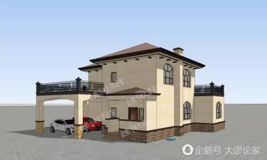 帶開放式車庫的二層農(nóng)村別墅，真石漆外墻被點(diǎn)贊