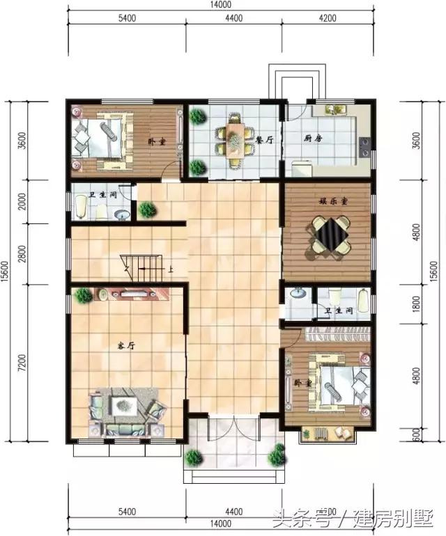 14×15.6米二層半農(nóng)村別墅，7個臥室?guī)чw樓，還有客人最喜歡的棋牌室