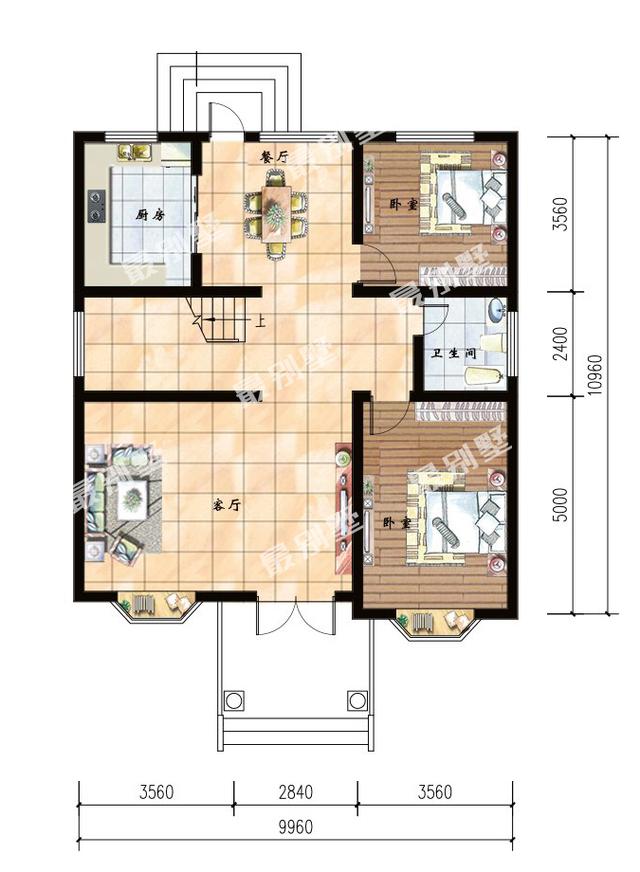 9.96x10.96米三層農(nóng)村別墅，小戶型也能火遍十里八鄉(xiāng)