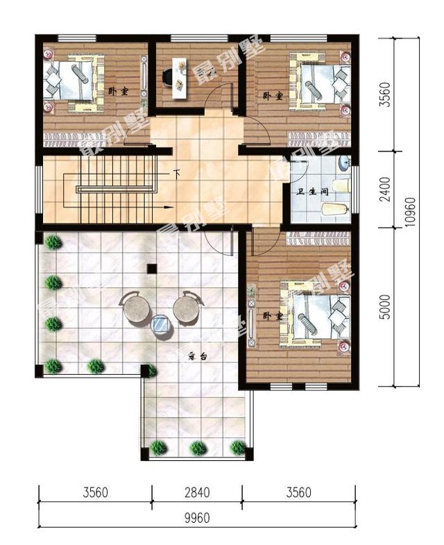 9.96x10.96米三層農(nóng)村別墅，小戶型也能火遍十里八鄉(xiāng)