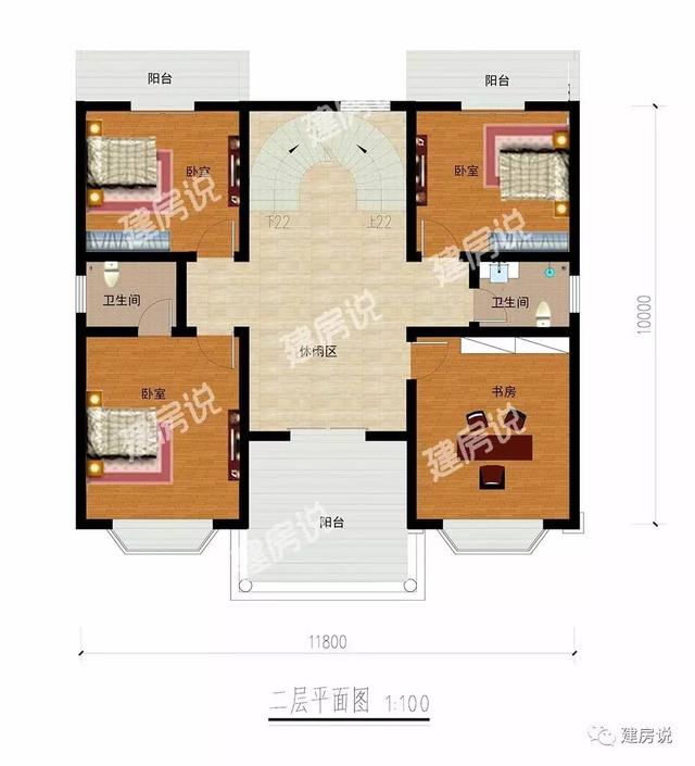 11.8×10米三層農村別墅，旋轉樓梯立體感十足