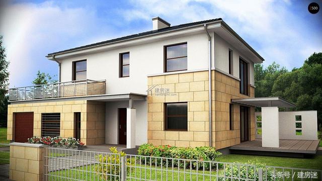 簡(jiǎn)歐風(fēng)格15米X10米兩層帶車庫(kù)磚混農(nóng)村二層房屋設(shè)計(jì)圖帶建成的圖片