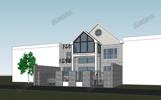 美式鄉(xiāng)村二層樓房設(shè)計圖，設(shè)計感強，夾層做閣樓，增加室內(nèi)空間