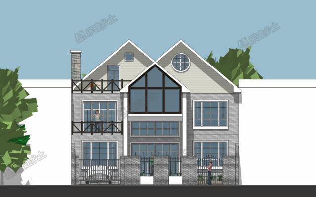 美式鄉(xiāng)村二層樓房設(shè)計圖，設(shè)計感強，夾層做閣樓，增加室內(nèi)空間