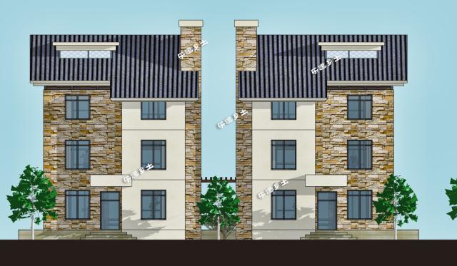 簡(jiǎn)約風(fēng)格雙拼別墅設(shè)計(jì)參考圖