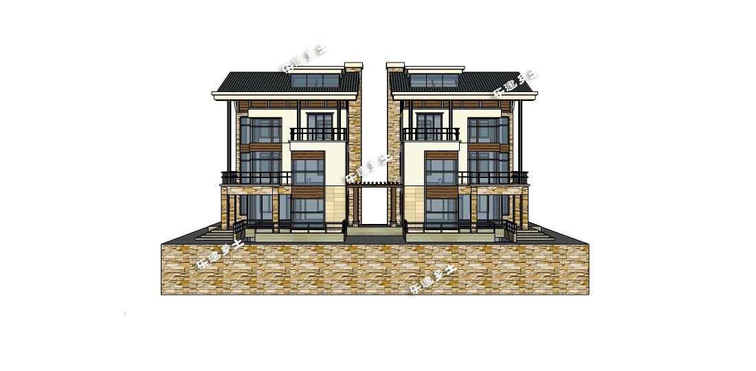 簡(jiǎn)約風(fēng)格雙拼別墅設(shè)計(jì)參考圖