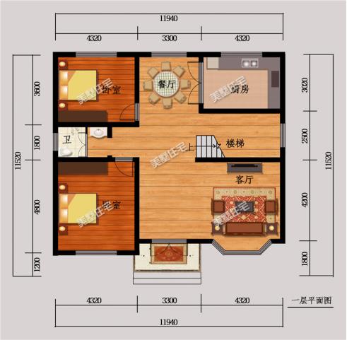12X11米二層平屋頂農(nóng)村別墅圖，露臺加天臺，空間利用率高