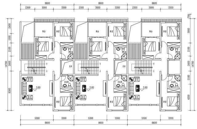 農村別墅兄弟三拼戶型，廳堂車庫庭院露臺，采光超好含平面圖！