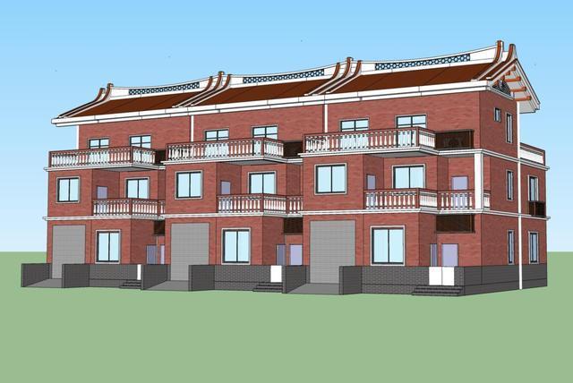 農村別墅兄弟三拼戶型，廳堂車庫庭院露臺，采光超好含平面圖！