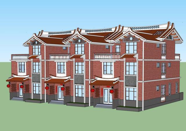 農村別墅兄弟三拼戶型，廳堂車庫庭院露臺，采光超好含平面圖！