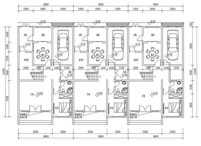 農村別墅兄弟三拼戶型，廳堂車庫庭院露臺，采光超好含平面圖！