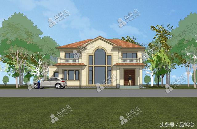 13×14米二層農(nóng)村別墅，帶土灶房，客廳大落地窗！