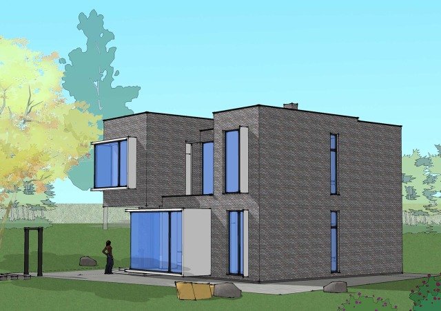 農(nóng)村現(xiàn)代別墅，屋頂帶蓄水池，簡約時(shí)尚，