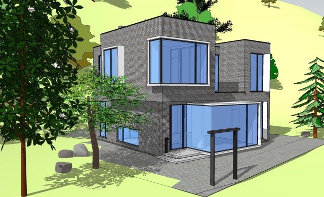 農(nóng)村現(xiàn)代別墅，屋頂帶蓄水池，簡約時(shí)尚，