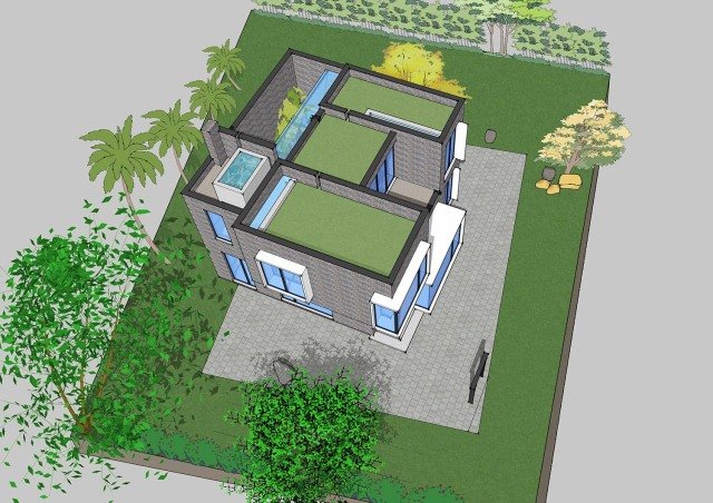 農(nóng)村現(xiàn)代別墅，屋頂帶蓄水池，簡約時(shí)尚，