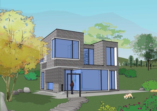 農(nóng)村現(xiàn)代別墅，屋頂帶蓄水池，簡約時(shí)尚，