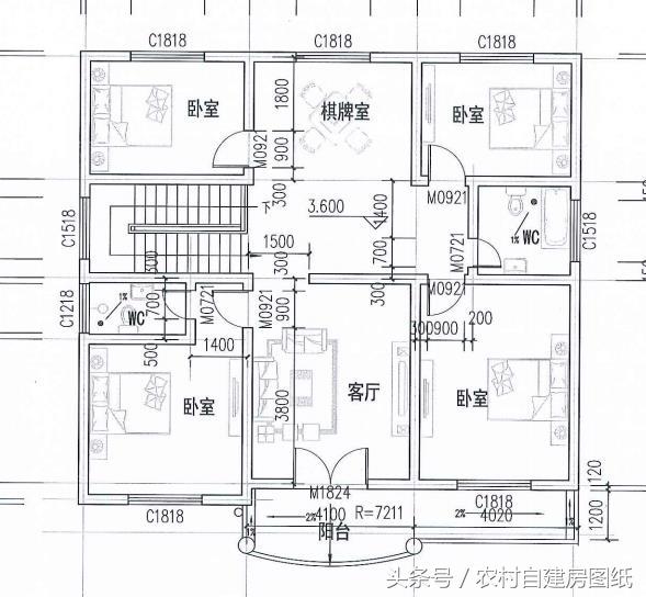 120平二層農(nóng)村自建樓戶型圖，帶車(chē)庫(kù)和神位