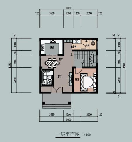 9X8米普通農(nóng)村三層樓房設(shè)計(jì)圖，平屋頂還帶露臺(tái)