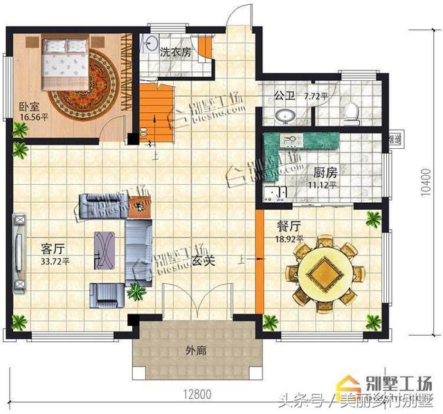 占地133平造價(jià)35萬農(nóng)村三層別墅戶型圖，帶洗衣房儲(chǔ)藏室