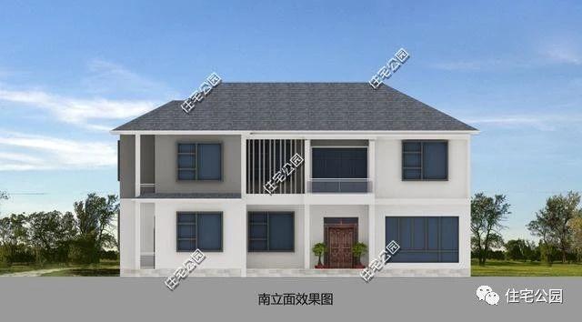 4間兩層現(xiàn)代簡約風格農(nóng)村別墅方案圖，大客廳，大餐廳