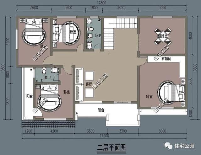 4間兩層現(xiàn)代簡約風格農(nóng)村別墅方案圖，大客廳，大餐廳