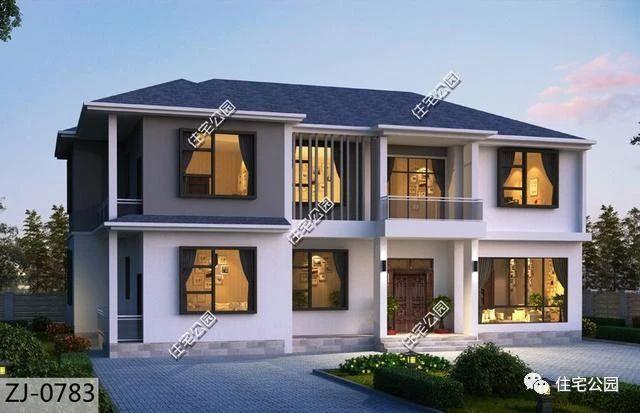 4間兩層現(xiàn)代簡約風格農(nóng)村別墅方案圖，大客廳，大餐廳